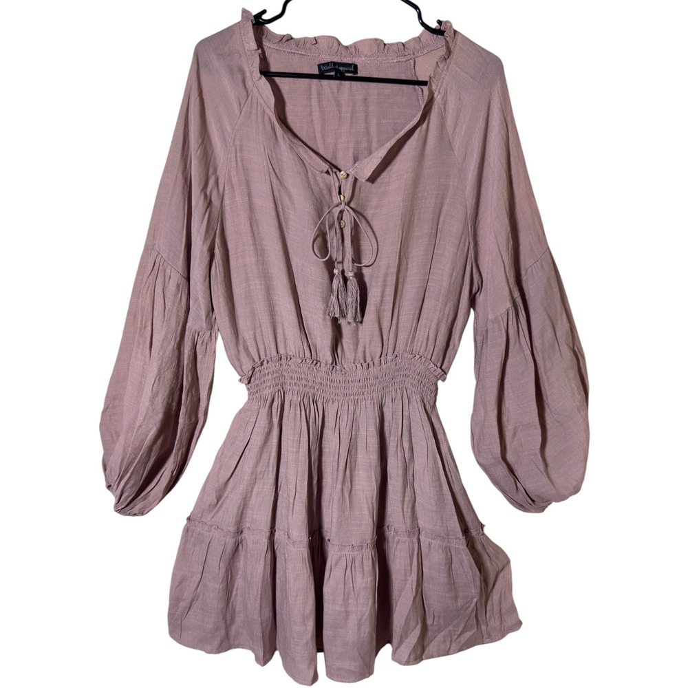Wishlist Mauve Mini‎ Dress Large Womens Boho Smocked Balloon Sleeve